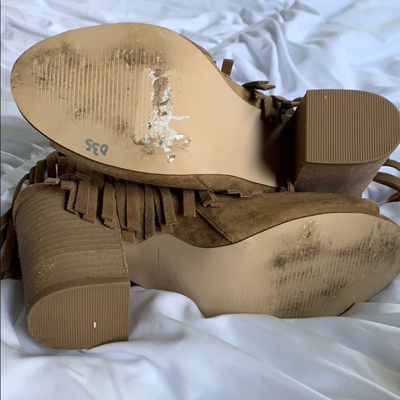 Suede Fringe Open Toe Booties - Picture 6 of 6